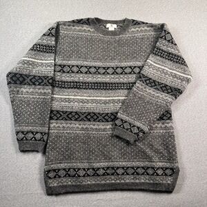 Vintage Casuals Sweater Woman's S Gray Fair Isle AOP 100% Wool Pullover Holidays